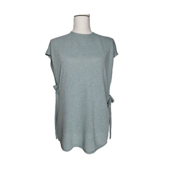 H&M KNIT TUNIC TOP – GRAY-BLUE – SIZE XS – SIDE SLITS WITH TIES – 25" LENGTH - Picture 1 of 9